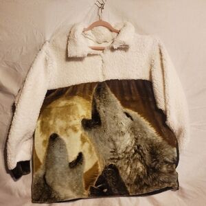 Handmade Vintage Style Wolf Sherpa Fleece Pullover